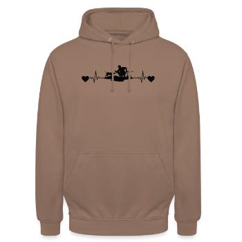 Jagen Herzschlag Jäger EKG Jagd Puls Frequenz - Unisex Hoodie - Mokka - Vorne - Alina (178cm) & Michal (187cm)