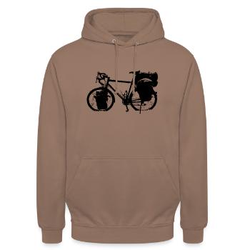 Reiserad Bikepacking Fahrrad Bike schwarz - Unisex Hoodie - Mokka - Vorne - Alina (178cm) & Michal (187cm)