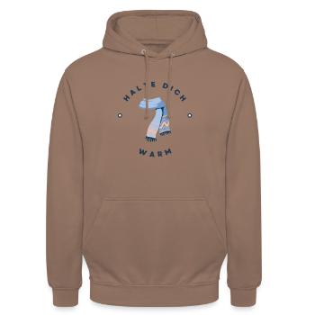 Halte dich warm - Unisex Hoodie - Mokka - Vorne - Alina (178cm) & Michal (187cm)