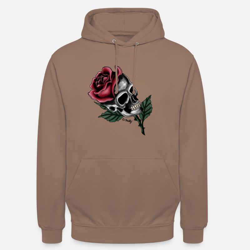 Rose crâne // Skull rose - Sweat-shirt à capuche unisexe - moka