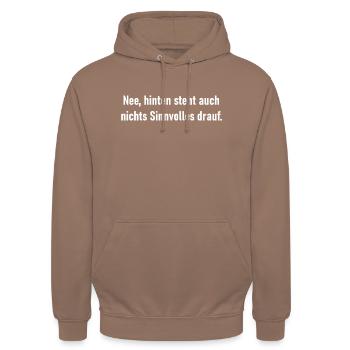 Nee hinten steht auch nichts Sinnvolles drauf - Unisex Hoodie - Mokka - Vorne - Alina (178cm) & Michal (187cm)