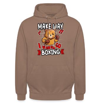 Make Way I Wanna Go Boxe Drôle d’Ours Design - Sweat-shirt à capuche unisexe - moka - Devant - Alina (178cm) & Michal (187cm)