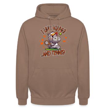 I Love Hippos and Tennis Funny - Unisex Hoodie - mocha - Front - Alina (178cm) & Michal (187cm)