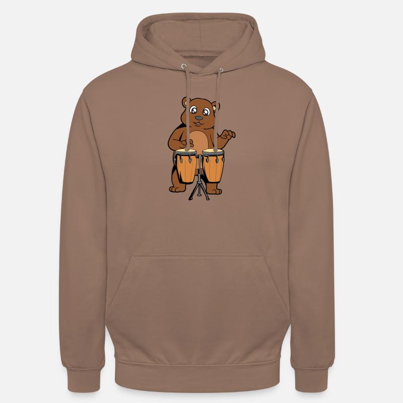Comic Bear joue des percussions - Sweat-shirt à capuche unisexe - moka