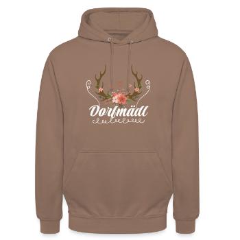 Dorfmädel Dorfmädchen Dorf Dorfmädl Damen - Unisex Hoodie - Mokka - Vorne - Alina (178cm) & Michal (187cm)