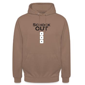 Schock Out mit Würfeln - Unisex Hoodie - Mokka - Vorne - Alina (178cm) & Michal (187cm)