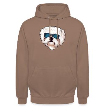 Chien maltais le gangster - Sweat-shirt à capuche unisexe - moka - Devant - Alina (178cm) & Michal (187cm)