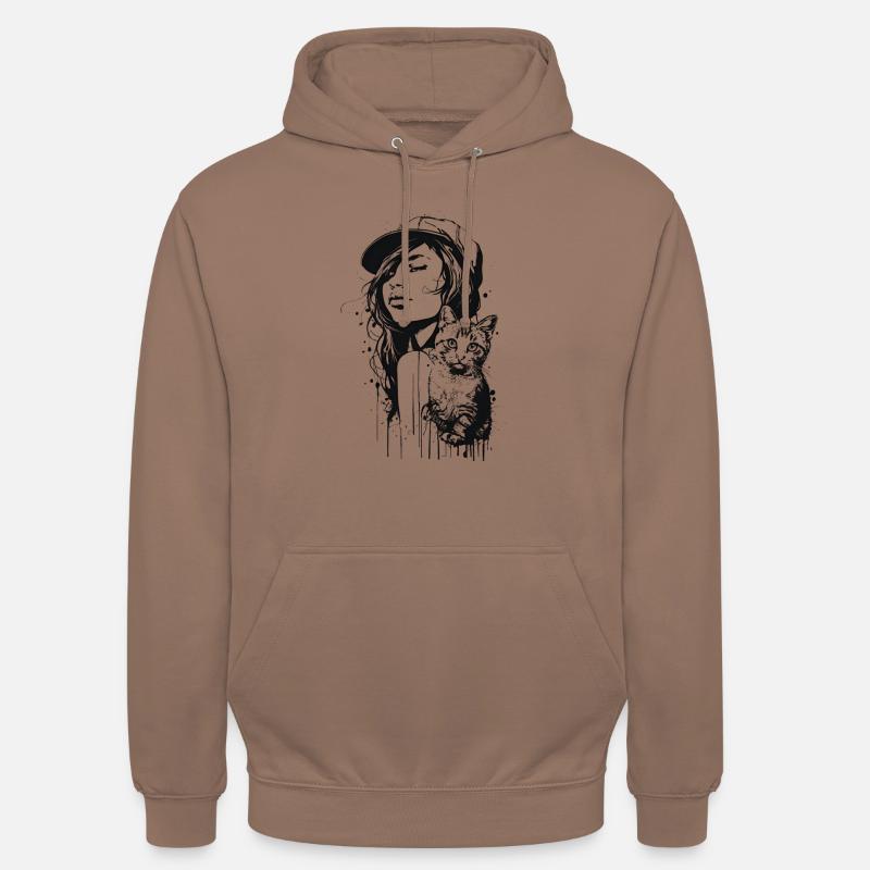 Mädchen mit Katze - Unisex Hoodie - Mokka