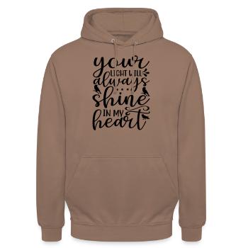 your light - Unisex Hoodie - mocha - Front - Alina (178cm) & Michal (187cm)