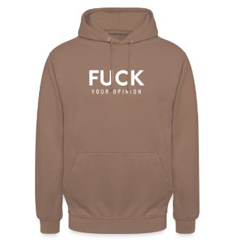 F*CK your opinion - Unisex Hoodie - Mokka - Vorne - Alina (178cm) & Michal (187cm)