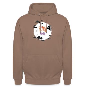 Gruseliger Drucker - Unisex Hoodie - Mokka - Vorne - Alina (178cm) & Michal (187cm)