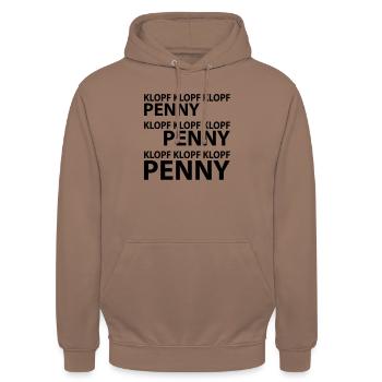 klopf klopf klopf penny - Sweat-shirt à capuche unisexe - moka - Devant - Alina (178cm) & Michal (187cm)