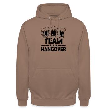 Alcool de l’équipe De la gueule de bois - Sweat-shirt à capuche unisexe - moka - Devant - Alina (178cm) & Michal (187cm)