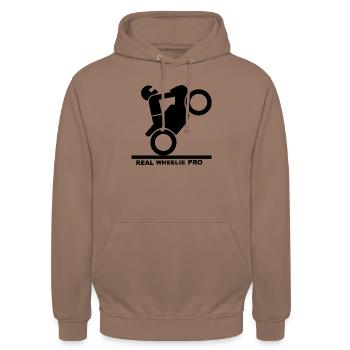 wheelie pro Design / Motorrad Design - Unisex Hoodie - Mokka - Vorne - Alina (178cm) & Michal (187cm)