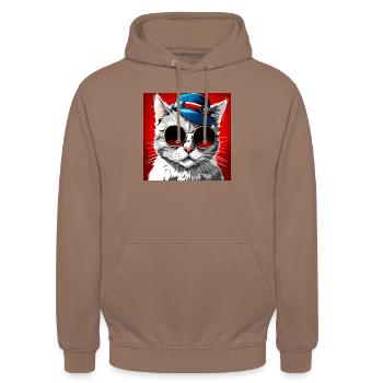 Classy Cat With Shades And A Top Hat - Unisex Hoodie - mocha - Front - Alina (178cm) & Michal (187cm)