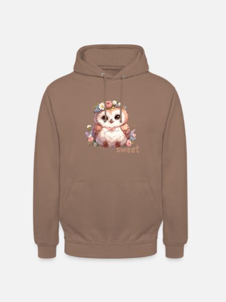 Süße Eule mit Blumen - Unisex Hoodie - Mokka