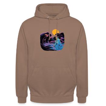 ein Spaziergang am Ufer des Mare Tranquillitatis - Unisex Hoodie - Mokka - Vorne - Alina (178cm) & Michal (187cm)