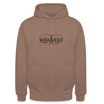 VA TE FAIRE FOUTRE! - Sweat-shirt à capuche unisexe - moka - Devant - Alina (178cm) & Michal (187cm)