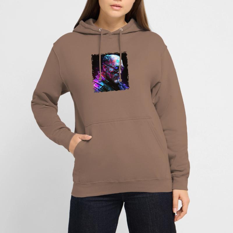 Alter High Tech Cyborg oder Android im Neonlicht Unisex Hoodie