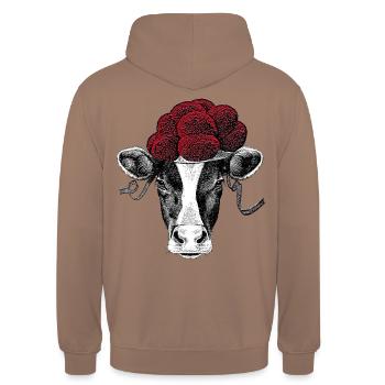 Schwarzwälder Kuh mit Bollenhut - Unisex Hoodie - Mokka - Hinten - Michal (187cm)