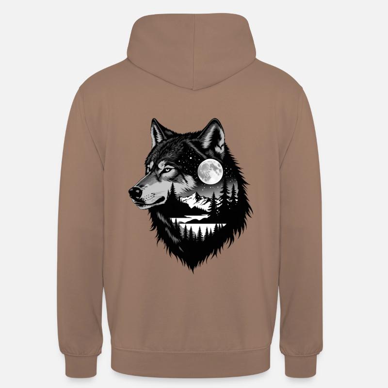 Schwarzer Wolf Wolfportrait. Wolfdesign - Unisex Hoodie - Mokka