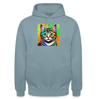 Chat Pop Art - Sweat-shirt à capuche unisexe - bleu fumée - Devant - Alina (178cm) & Michal (187cm)