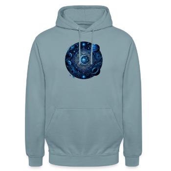 Planètes spatiales Galaxies Étoiles Lunes - Sweat-shirt à capuche unisexe - bleu fumée - Devant - Alina (178cm) & Michal (187cm)