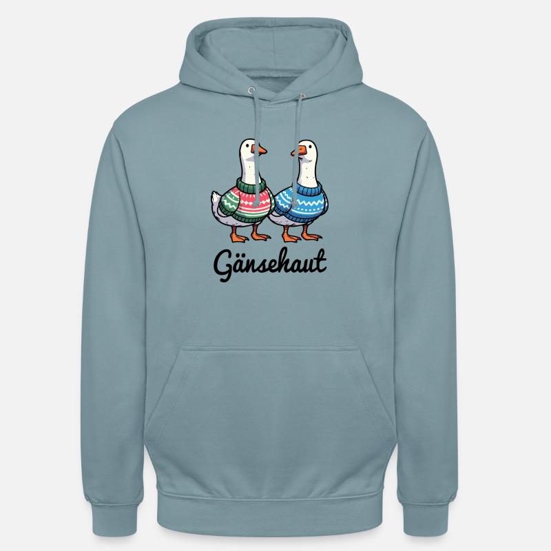 Gänsehaut - Gänse mit Strickpullovern - Unisex Hoodie - Nebelblau