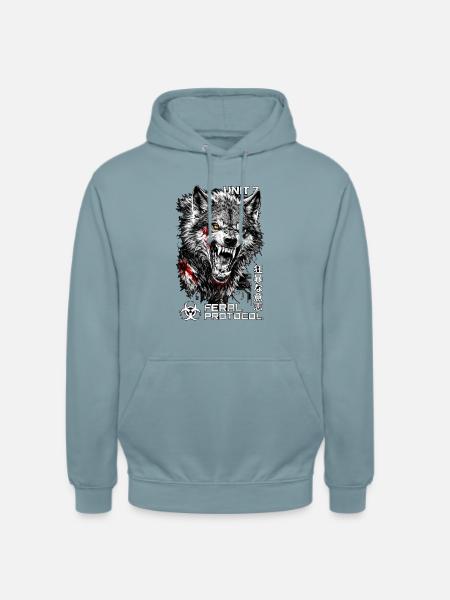 Feral Protocol Wolf Cyberpunk - Unisex Hoodie - Nebelblau