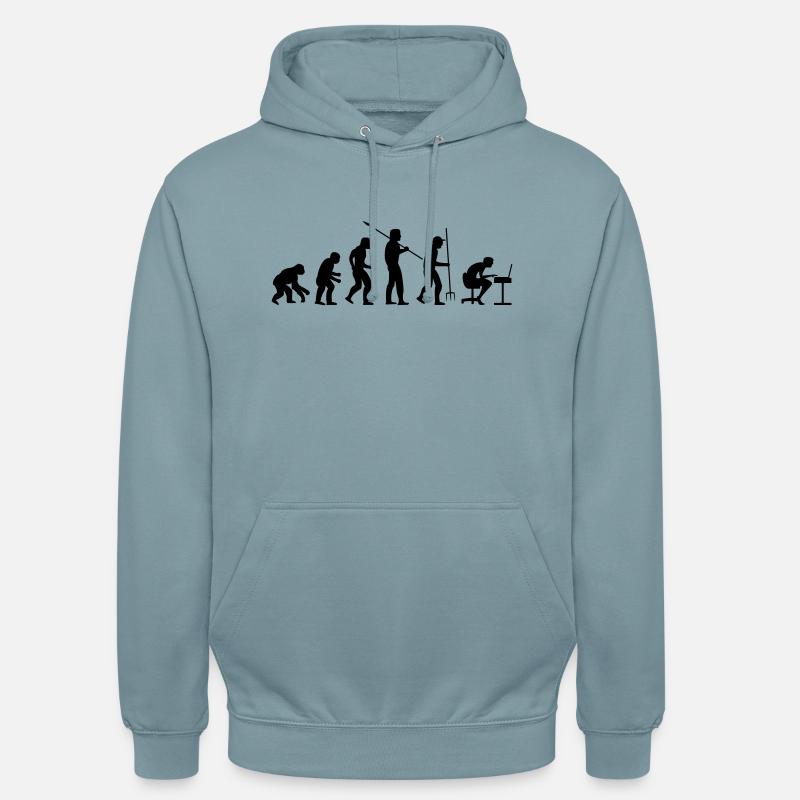 EVOLUTION Monkey to Human to Office - Unisex Hoodie - stonewash blue