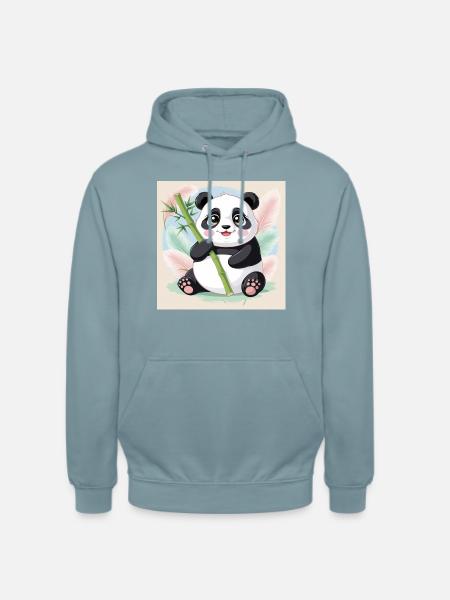 Kawaii Panda with Bamboo - Unisex Hoodie - Nebelblau