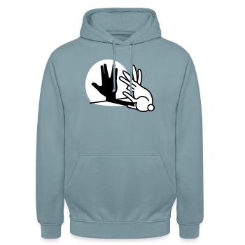 Kaninche Schatten Hand Vulkanischer Gruß trekkie - Unisex Hoodie - Nebelblau - Vorne - Alina (178cm) & Michal (187cm)