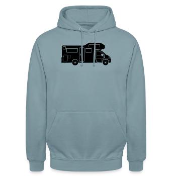 Motorhome silhouette – simple camping design - Unisex Hoodie - stonewash blue - Front - Alina (178cm) & Michal (187cm)