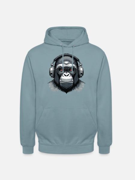 Gorilla with Headphones - Unisex Hoodie - Nebelblau