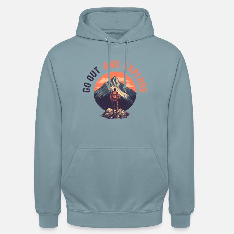 Sortez et explorez - Sweat-shirt à capuche unisexe - bleu fumée