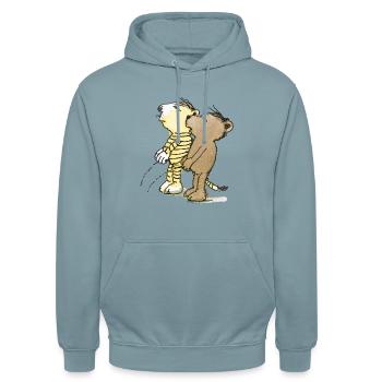 Janosch Tiger und Bär Pullern - Unisex Hoodie - Nebelblau - Vorne - Alina (178cm) & Michal (187cm)