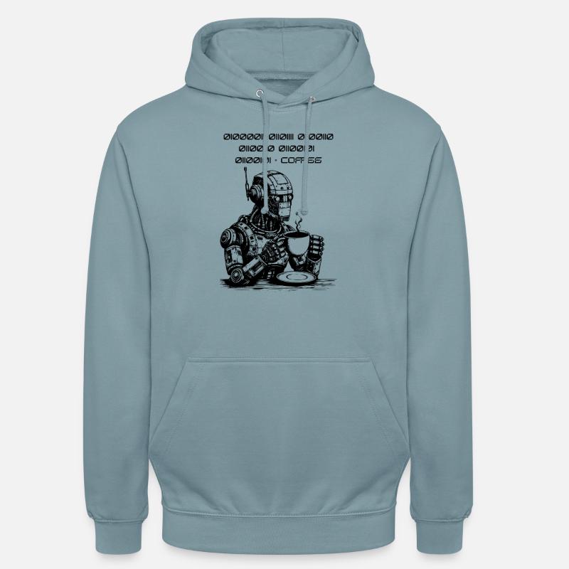 Binary Coffee Code Robot - Unisex Hoodie - stonewash blue