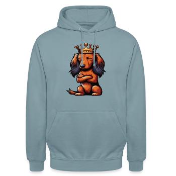 Langhaardackel Dackel Dackelhalter Teckel Tekkel - Unisex Hoodie - Nebelblau - Vorne - Alina (178cm) & Michal (187cm)