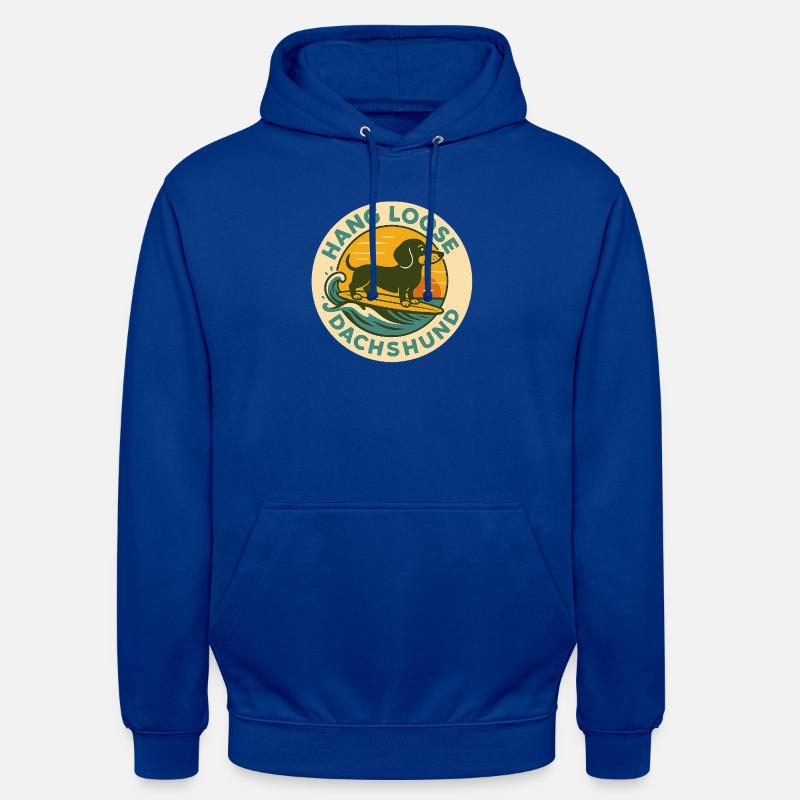 Teckel surfeur au coucher du soleil - Sweat-shirt à capuche unisexe - bleu royal