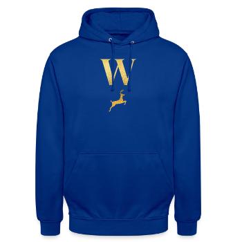 Buchstabe w Goldener Hirsch - Geschenkidee - Unisex Hoodie - Royalblau - Vorne - Alina (178cm) & Michal (187cm)