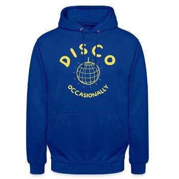 Disco Occasionally - Together Together Retroyellow - Unisex Hoodie - Royalblau - Vorne - Alina (178cm) & Michal (187cm)