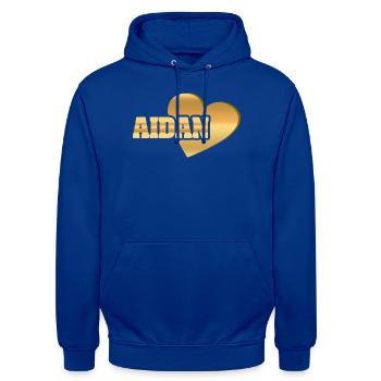 Aidan dans le rôle de Love - Sweat-shirt à capuche unisexe - bleu royal - Devant - Alina (178cm) & Michal (187cm)