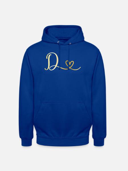 Buchstabe D goldenes Monogramm mit Herz - Unisex Hoodie - Royalblau