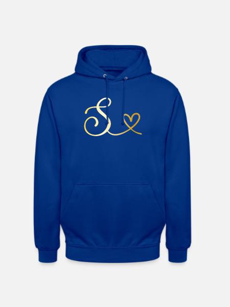 Buchstabe S goldenes Monogramm mit Herz - Unisex Hoodie - Royalblau