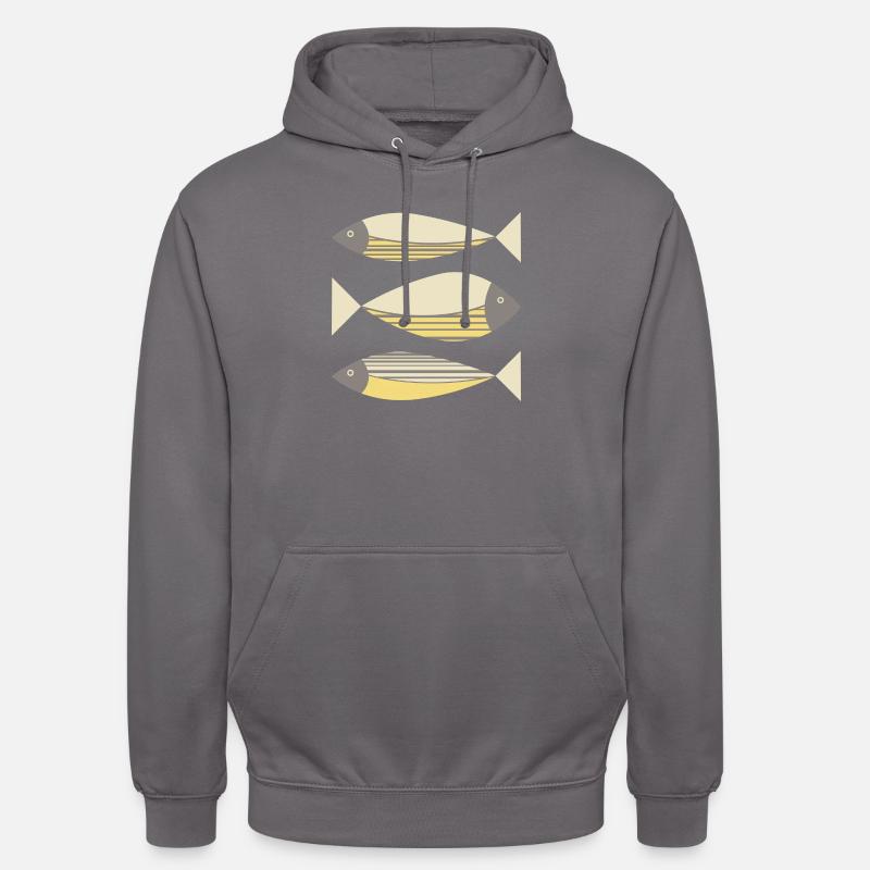 Illustrierter Grafikfisch Gelb-Grau - Unisex Hoodie - Mittelgrau