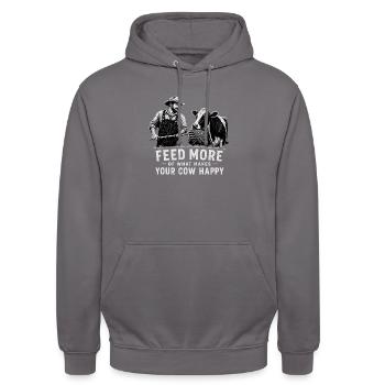 Bonheur des vaches : Plus de nourriture pour le bétail - Sweat-shirt à capuche unisexe - gris éléphant - Devant - Alina (178cm) & Michal (187cm)