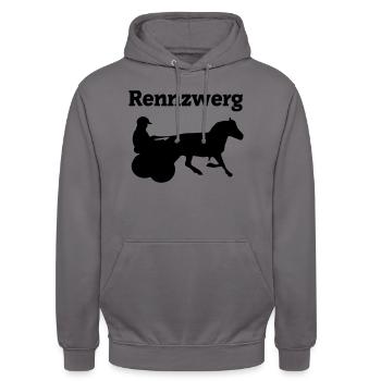 Rennzwerg, Shetty mit Gig, Minitraber - Unisex Hoodie - Mittelgrau - Vorne - Alina (178cm) & Michal (187cm)