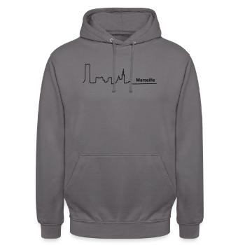 Marseille horizon - Sweat-shirt à capuche unisexe - gris éléphant - Devant - Alina (178cm) & Michal (187cm)
