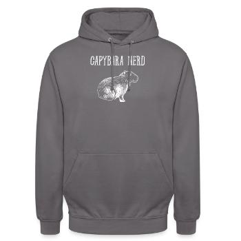Capybara Nerd T-Shirt Capibara rongeur cool rongeur - Sweat-shirt à capuche unisexe - gris éléphant - Devant - Alina (178cm) & Michal (187cm)