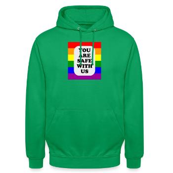 Drapeau arc-en-ciel pour les espaces sécurisés LGBT - Sweat-shirt à capuche unisexe - vert - Devant - AI Model Male 185 light (185cm) & AI Model Female 180 light (180cm)